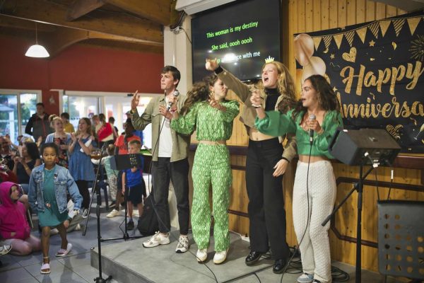 Young people karaokeing